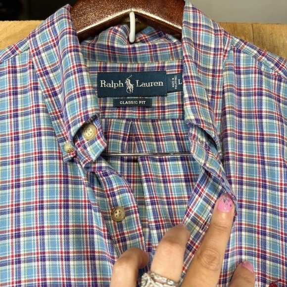 Ralph Lauren Long Sleeve Plaid Button Down Shirt Classic Fit Menswear L - Picture 7 of 9